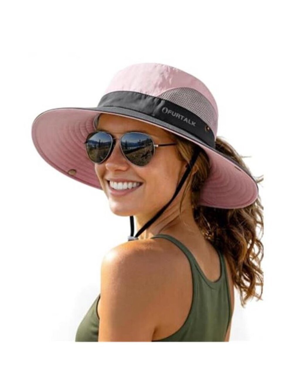 Womens Sun Hat with Ponytail Hole Beach Hiking Summer Wide Brim UPF 50+